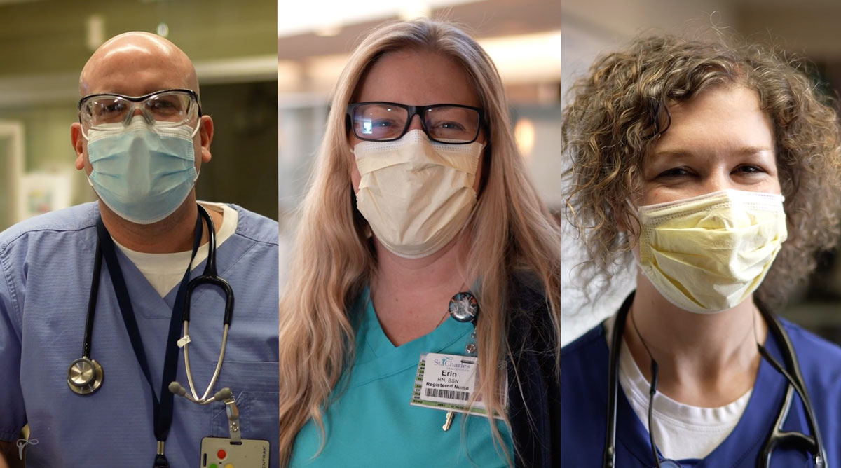 happy caregivers with masks